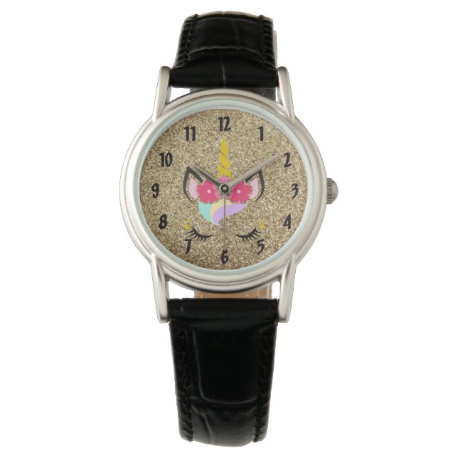 Personlig Unicorn Guld Glitter Wrist Watch Armbandsur (Framsida)