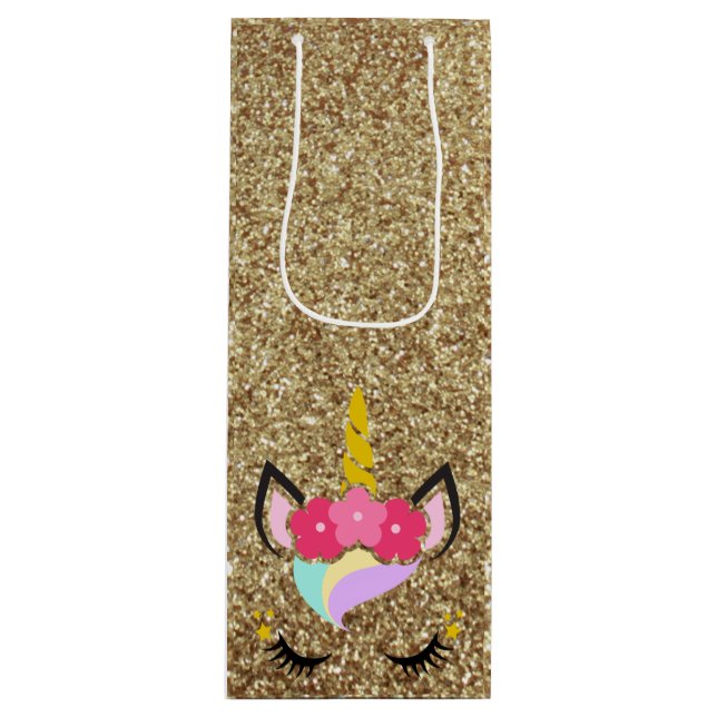Personlig Unicorn Guld Vin Glitter Gift Bag (Framsidan)
