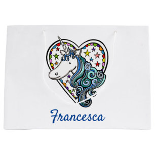 Personlig Unicorn Heart Large Gift Bag