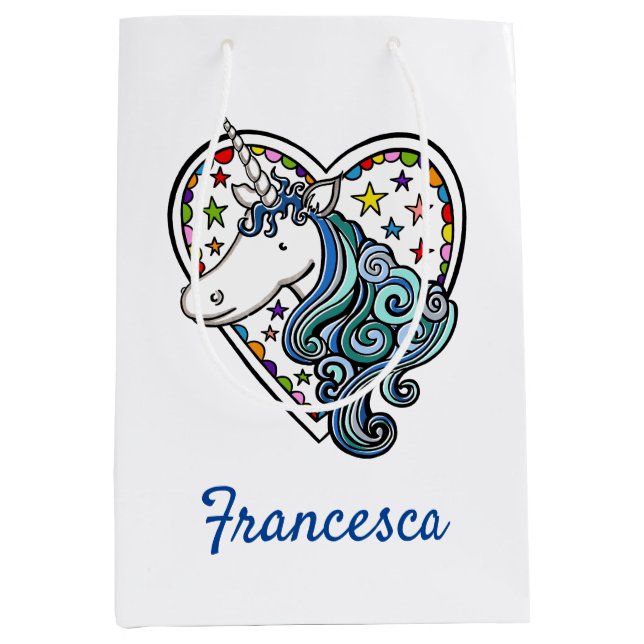 Personlig Unicorn Heart Medium Gift Bag (Framsidan)