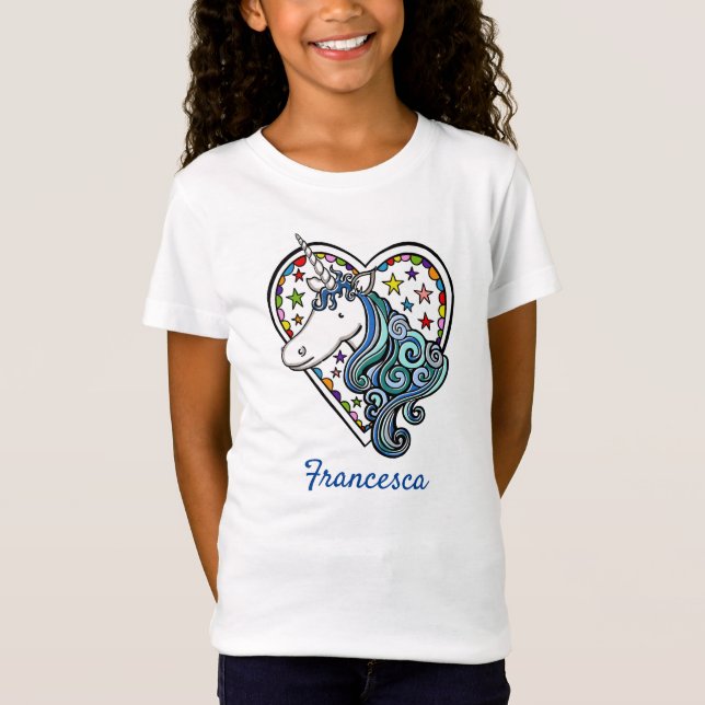 Personlig Unicorn Heart T-Shirt (Framsida)