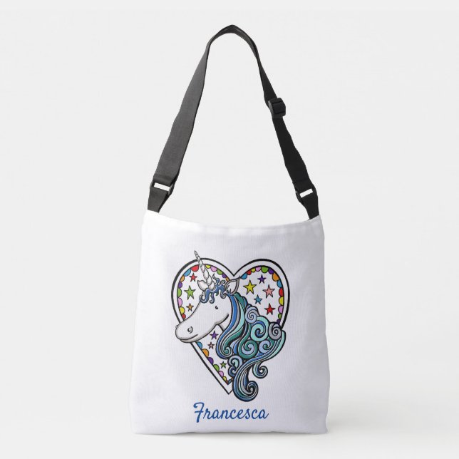 Personlig Unicorn Heart Tote Bag Axelväska (Framsida)