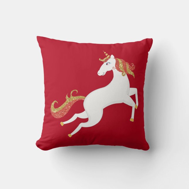 Personlig Unicorn Horse Golden Red Glitter Kudde (Framsida)