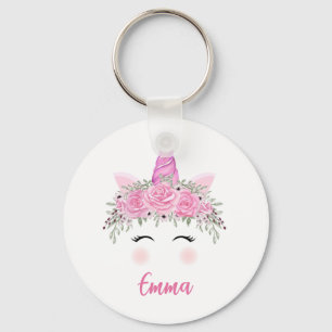 Personlig Unicorn Keychain med Rosa Namn Nyckelring
