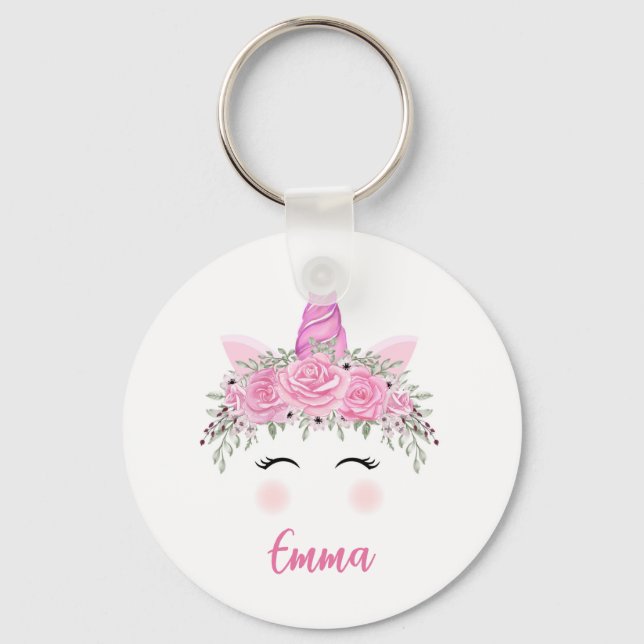 Personlig Unicorn Keychain med Rosa Namn Nyckelring (Framsida)