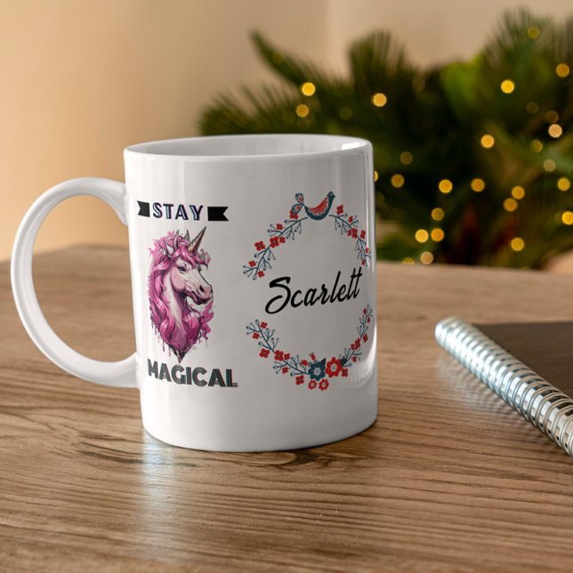 Personlig Unicorn Kids Namn Gift Keep Magic Kaffemugg (Skapare uppladdad)