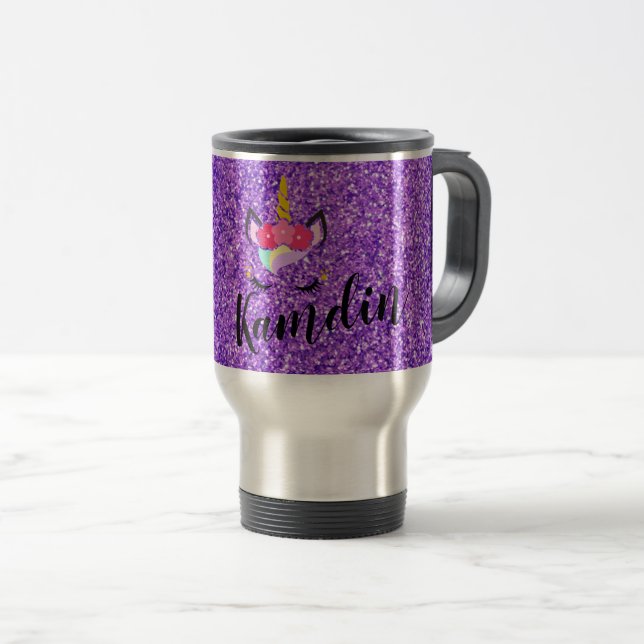 Personlig Unicorn Lila 15 grop kaffe mugg (Framsida höger)