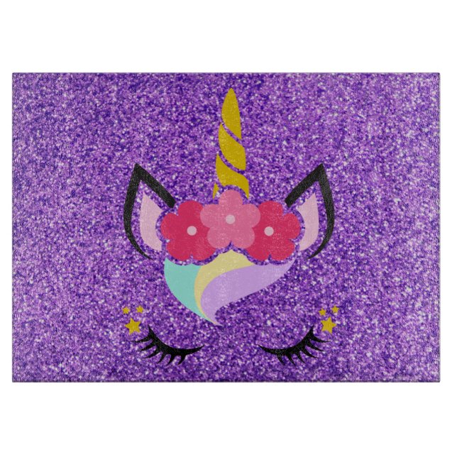 Personlig Unicorn Lila Glitter Glass Cining (Framsidan)