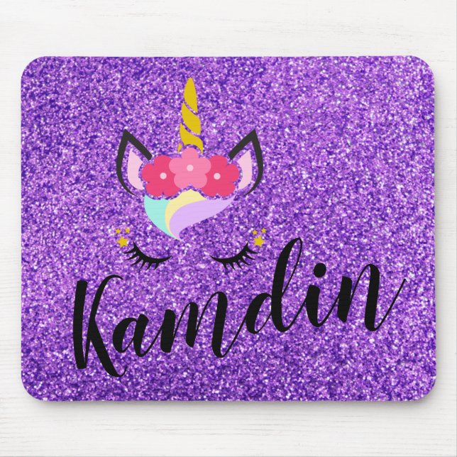 Personlig Unicorn Lila Glitter Mouse Pad Musmatta (Framsidan)