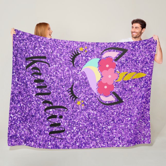 Personlig Unicorn Lila Glitter Ull Thrig  Fleecefilt (På plats)