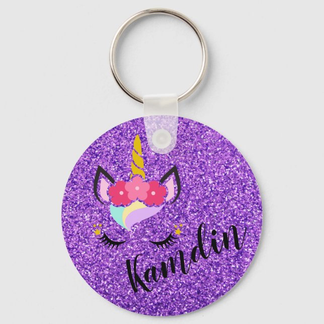 Personlig Unicorn Lila Nyckelring Zipper Drag (Framsida)