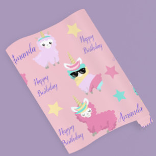 Personlig Unicorn Llama Grattis på födelsedagen Presentpapper