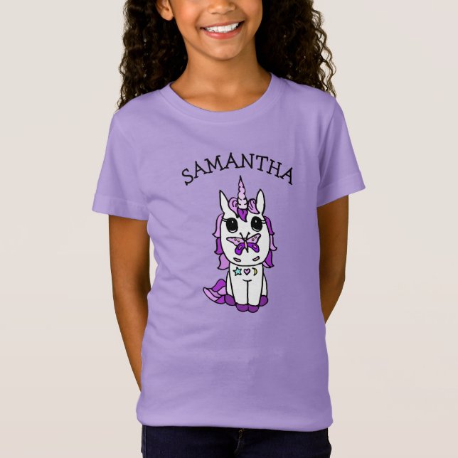 Personlig Unicorn med Butterfly på Nose Shirt T Shirt (Framsida)