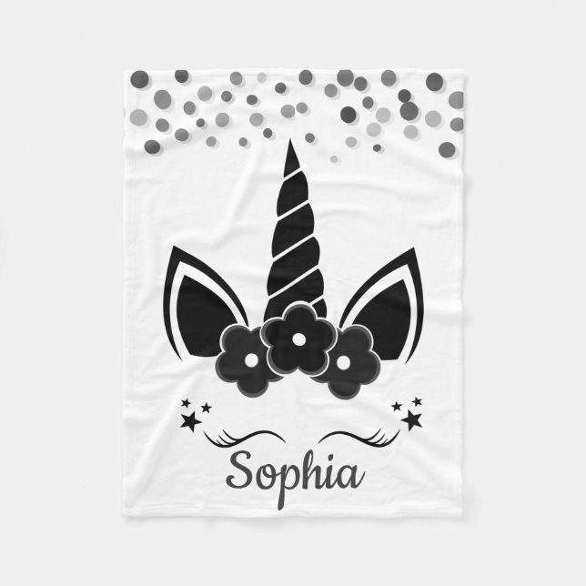 Personlig Unicorn med Pony Black Fleecefilt (Framsidan)