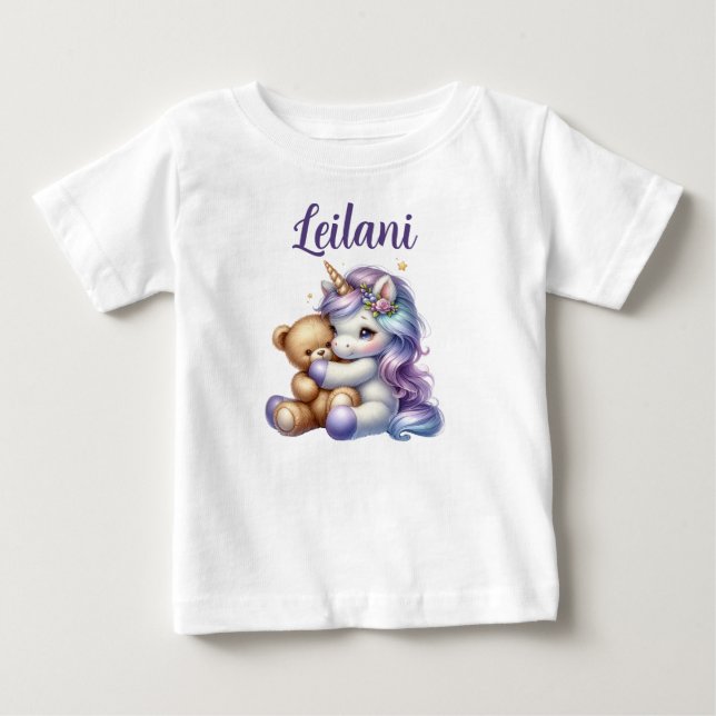 Personlig Unicorn och Nalle Baby T-shirt (Framsida)