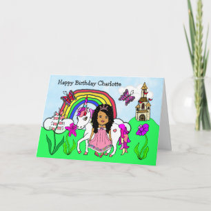 Personlig Unicorn och Princess Birthday Kort