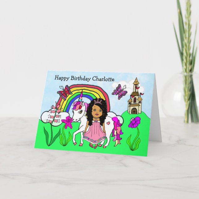 Personlig Unicorn och Princess Birthday Kort (Framsida)