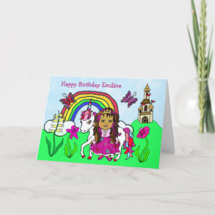 Personlig Unicorn och Princess Birthday Kort
