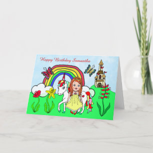 Personlig Unicorn och Princess Birthday Kort