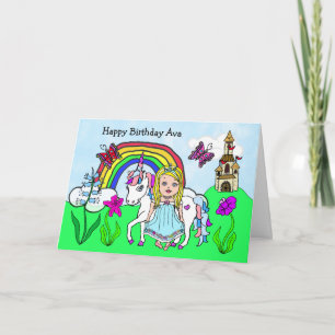 Personlig Unicorn och Princess Birthday Kort