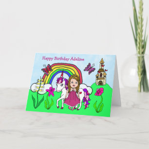 Personlig Unicorn och Princess Birthday Kort