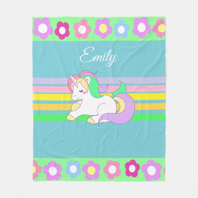 Personlig Unicorn och Rainbow Fleece Blanket (Framsidan)