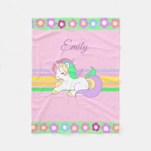 Personlig Unicorn och Rainbow Rosa Blanket Fleecefilt