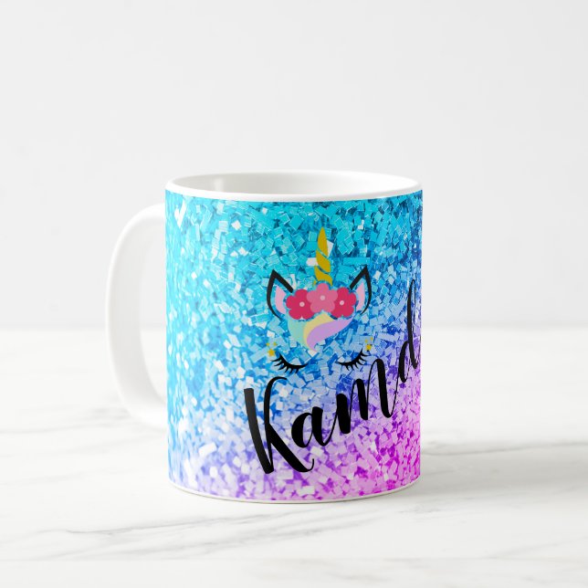 Personlig Unicorn Ombre Glitter Coffee Mugg (Framsida vänster)