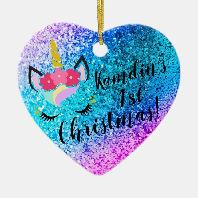 Personlig Unicorn Ombre Glitter JULAFTON Ornament (Framsidan)