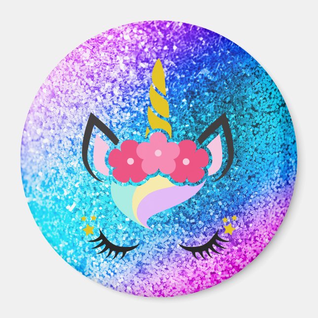 Personlig Unicorn Ombre Glitter Magnet (Framsidan)