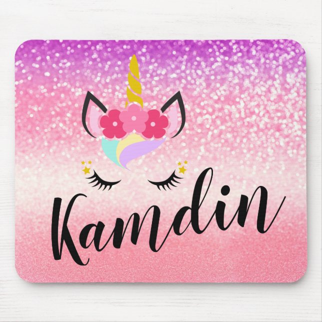 Personlig Unicorn Ombre Glitter Mouse Pad Musmatta (Framsidan)