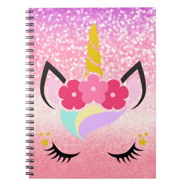 Personlig Unicorn Ombre Glitter Note Bok Anteckningsbok (Framsidan)