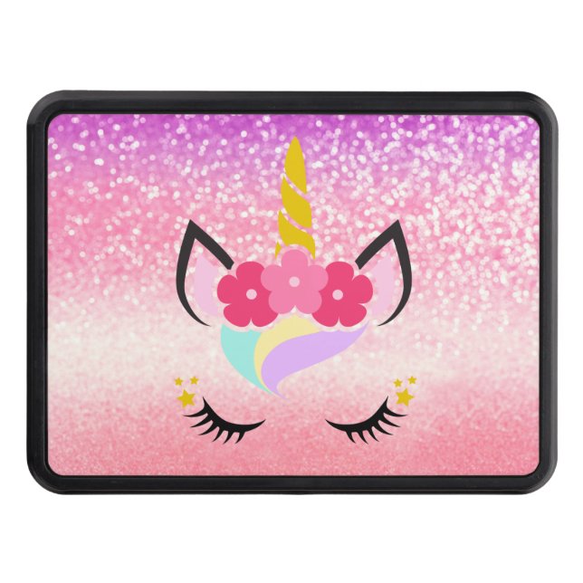 Personlig Unicorn Ombre Glitter Trailer Hitch Dragkroksskydd (Framsidan)