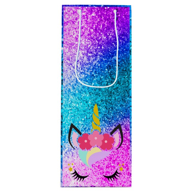 Personlig Unicorn Ombre Glitter Vin Gift Bag (Framsidan)
