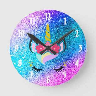 Personlig Unicorn Ombre Glitter Wall Clock Rund Klocka