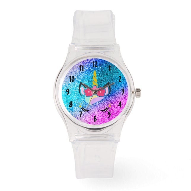 Personlig Unicorn Ombre Glitter Wrist Watch Armbandsur (Framsida)