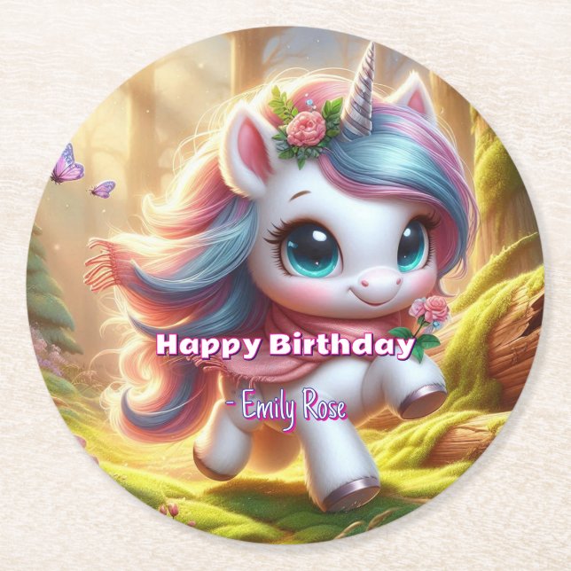 Personlig Unicorn Papper Underlägg Rund (Framsidan)