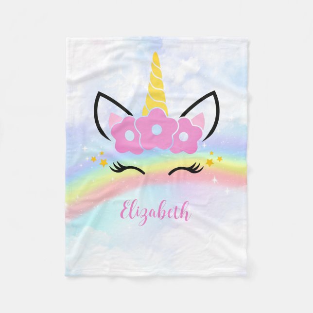 Personlig Unicorn Rainbow Flicka Gift Baby Fleecefilt (Framsidan)