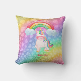 Personlig Unicorn Rainbow Hearts Kudde