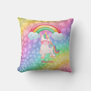Personlig Unicorn Rainbow Hearts Kudde