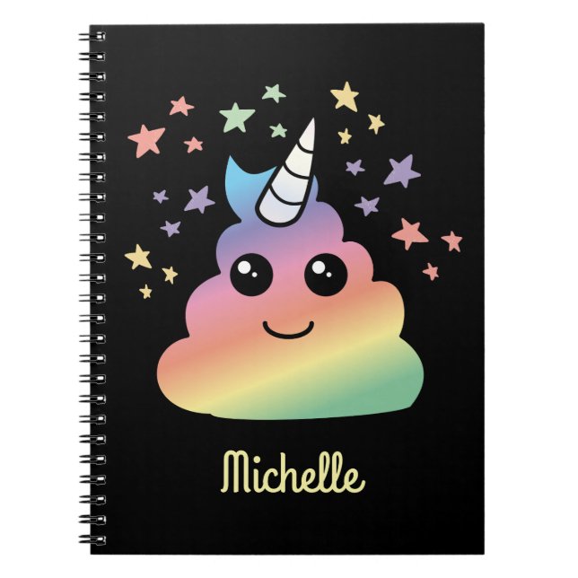 Personlig Unicorn Rainbow Poop Emoji Kawaii Anteckningsbok (Framsidan)