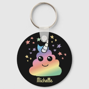 Personlig Unicorn Rainbow Poop Emoji Kawaii Nyckelring