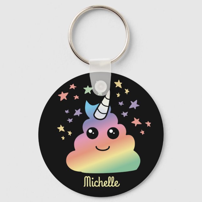 Personlig Unicorn Rainbow Poop Emoji Kawaii Nyckelring (Framsida)
