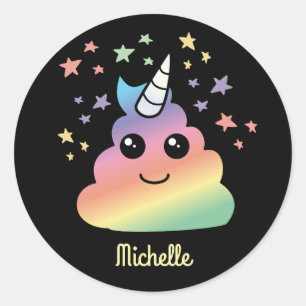 Personlig Unicorn Rainbow Poop Emoji Kawaii Runt Klistermärke