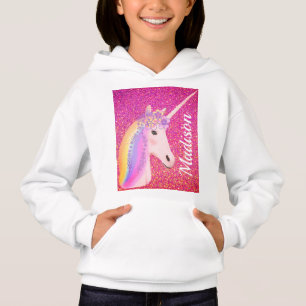 Personlig Unicorn Rainbow Rosa Glitter Sparkles T Shirt