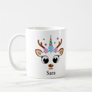 Personlig Unicorn Reindeer Snowflake-jul Kaffemugg