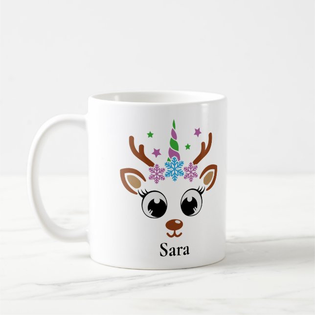 Personlig Unicorn Reindeer Snowflake-jul Kaffemugg (Vänster)