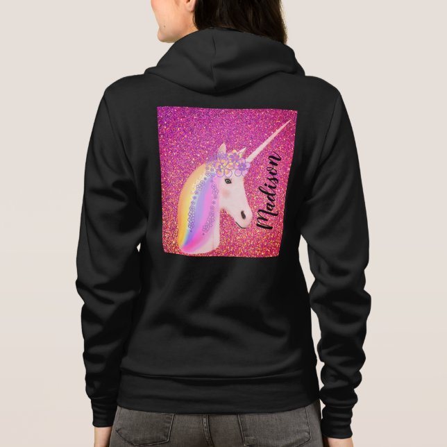 Personlig Unicorn Rosa Glitter T Shirt (Baksida)