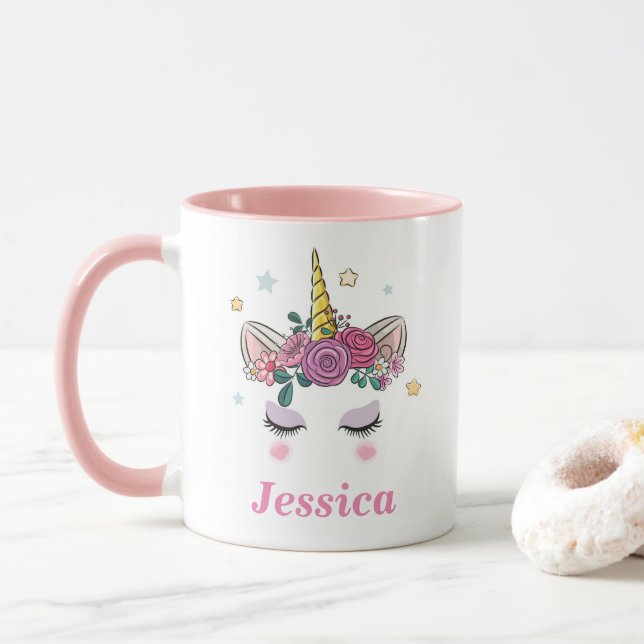 Personlig Unicorn Rosa Two tone Mugg (Med munk)