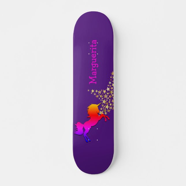 Personlig UNICORN Starry Lila Mini Skateboard Bräda 18,5 Cm (Framsida)